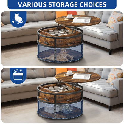 Moasis Round Lift Top Coffee Table with Hidden Storage