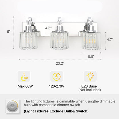 Modern Crystal Bathroom Vanity Lights Dimmable Wall Sconces