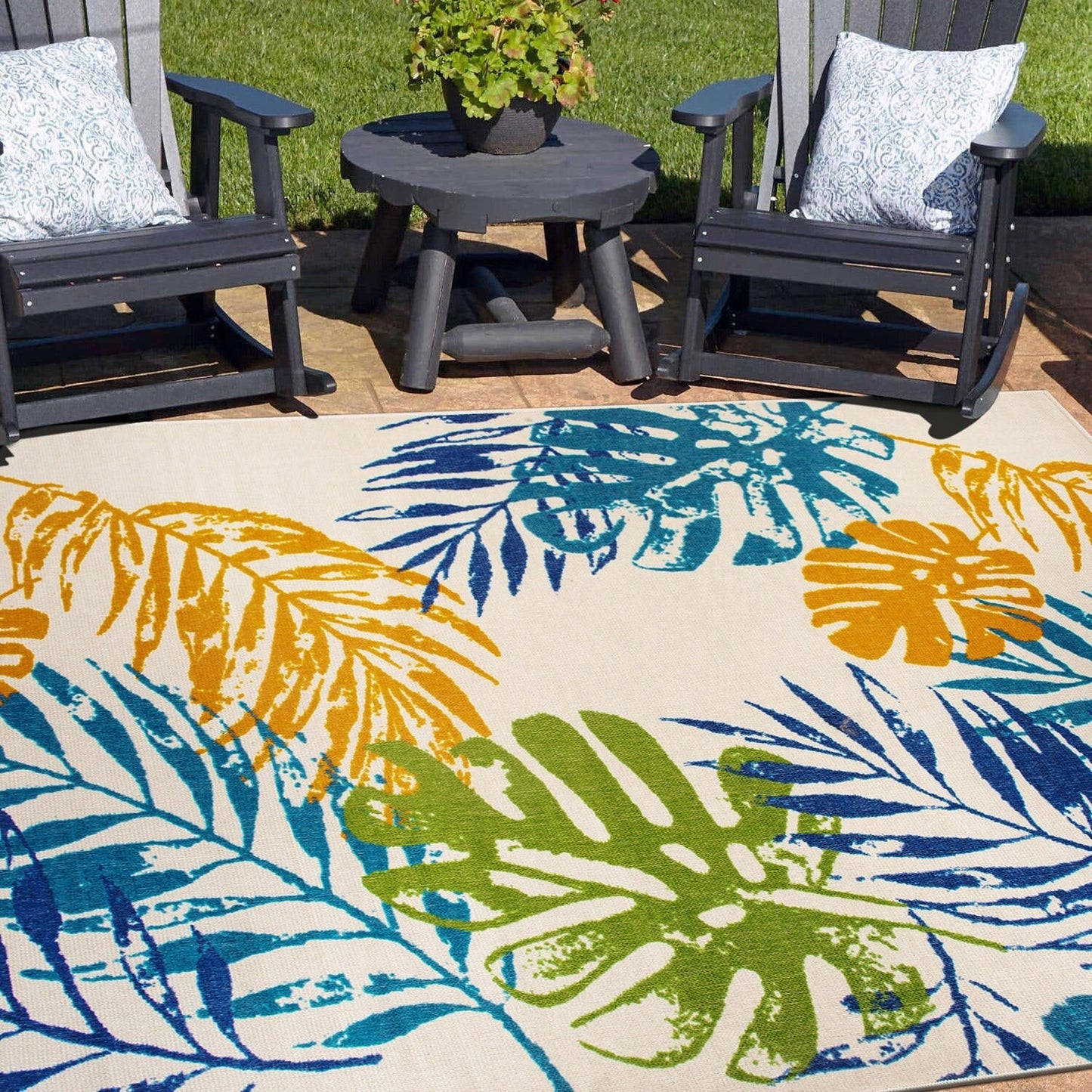 Modern Floral Leaves Flatweave Indoor/Outdoor Area Rug