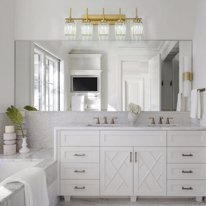 Applique murale moderne dorée à intensité variable, style cylindre glamour pour salle de bain, en cristal, pour meuble-lavabo