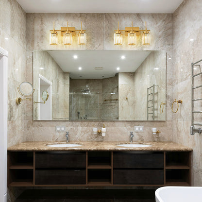 Applique murale moderne dorée à intensité variable, style cylindre glamour pour salle de bain, en cristal, pour meuble-lavabo