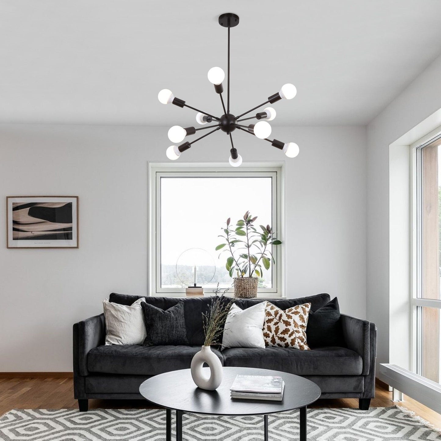 Modern Sputnik Chandelier 10-Light Adjustable Ceiling Light Fixture for Kitchen Dining Room Living Room Bedroom - N/A