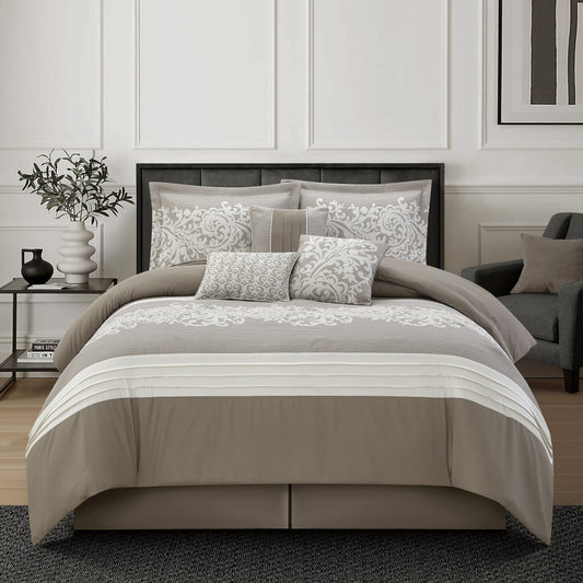 Nanshing Salem Damask Jacquard 7-Piece Comforter Set