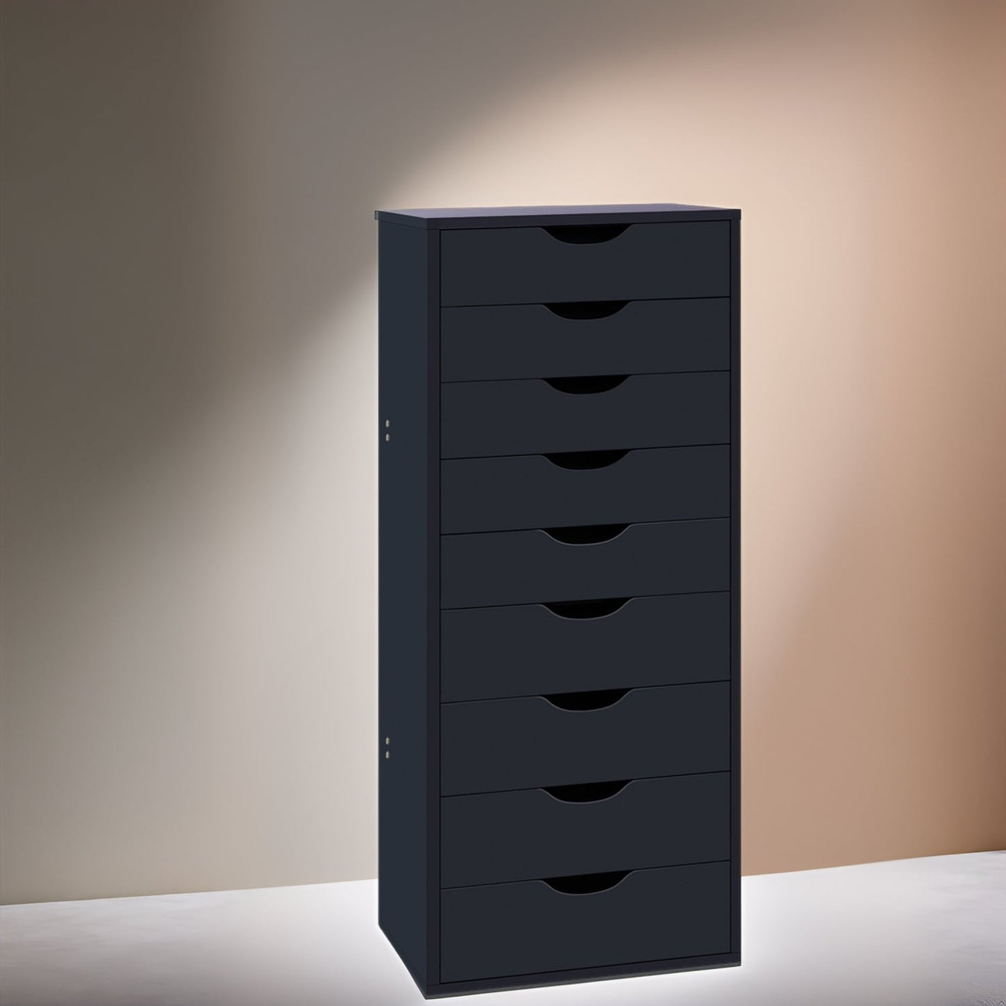 Armoire étroite en bois à 9 tiroirs avec tiroirs coulissants en douceur et étagère de rangement supérieure