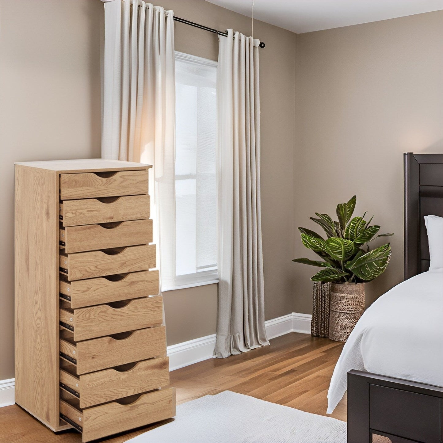 Armoire étroite en bois à 9 tiroirs avec tiroirs coulissants en douceur et étagère de rangement supérieure