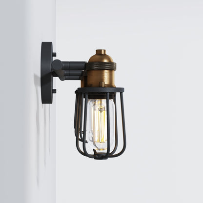 Nathan James Rori Vanity Wall Light Indoor 3-Light Bathroom with Farmhouse Cage Sconce and Brass Details