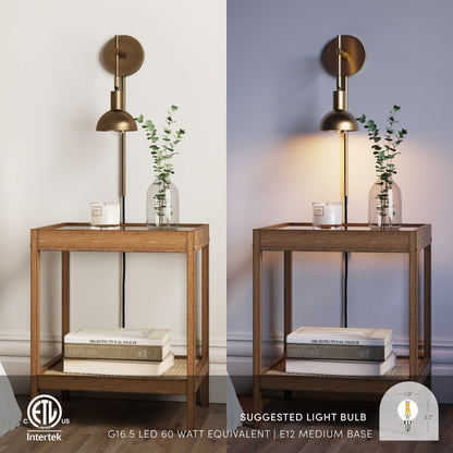 Nathan James Tamlin Wall Mounted Armed Sconce 1-Light Fixture with Plugin and On/Off Switch