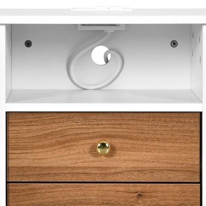 Ensemble de 2 tables de chevet avec station de charge Table d'appoint avec 2 tiroirs avec ports et prises USB Table de chevet