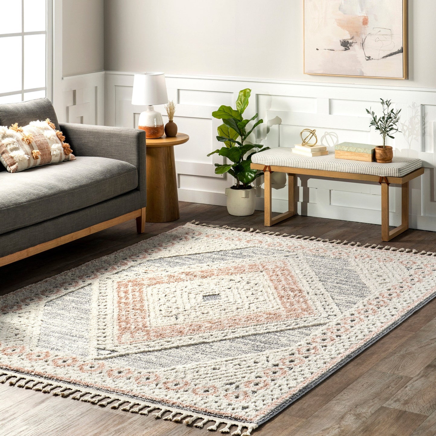 Nuloom Acacia Raised Diamond Tasseled Area Rug