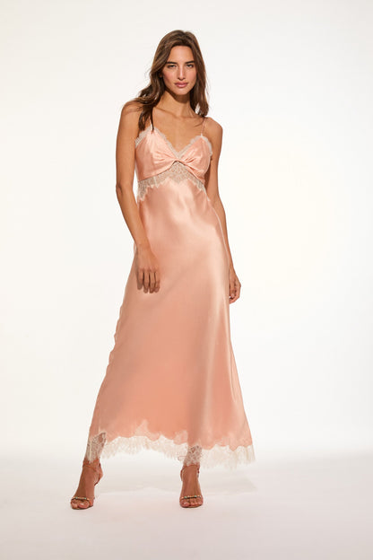 Robe longue nuisette Orianna en soie mélangée - PECHE