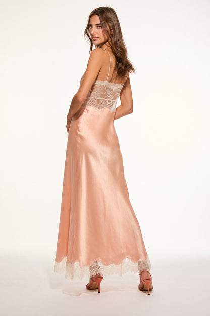 Robe longue nuisette Orianna en soie mélangée - PECHE