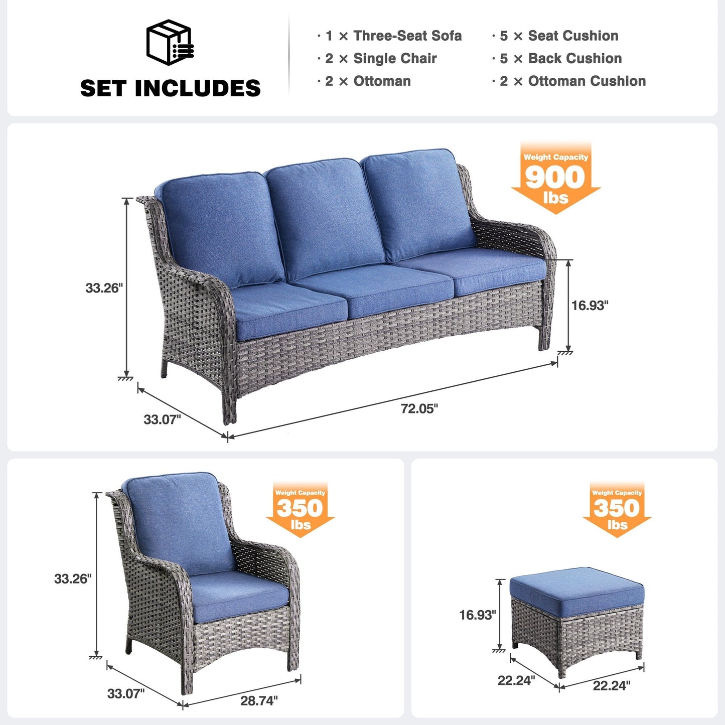 Ensemble de conversation 5 pièces en osier pour patio à dossier haut OVIOS