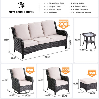 Ensemble de 8 chaises pivotantes en osier pour patio OVIOS