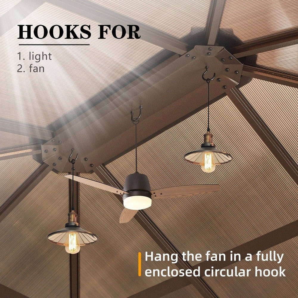 Tonnelle à toit rigide pour jardin – Pergola permanente avec filet, rideaux et double toit, abri extérieur toutes saisons