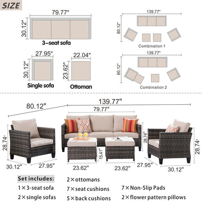 Ensemble de 5 sièges de jardin à dossier haut en osier OVIOS