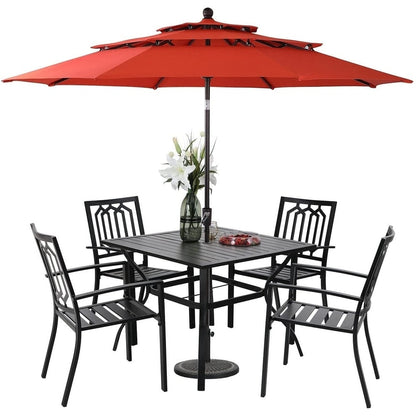 MAISON ARTS 10ft 3 Tiers Patio Outdoor Umbrella Matched with most Patio Table with Ventilation Auto-tilt and Crank Lift