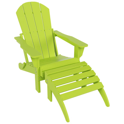 Chaise Adirondack pliable Polytrends Laguna en PEHD pour terrasse extérieure toutes saisons avec pouf (ensemble 2 pièces)