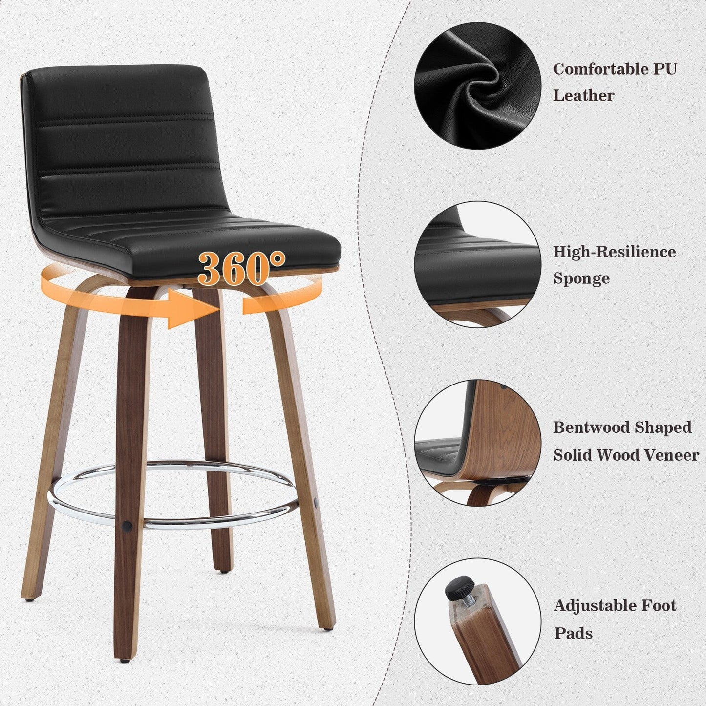 Tabourets de bar/comptoir pivotants en similicuir 26/29, lot de 2/3