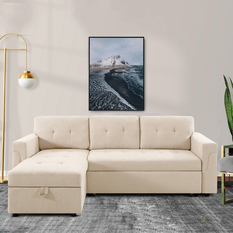 Canapé sectionnel réversible avec lit gigogne, méridienne avec rangement dissimulé, pieds durables,