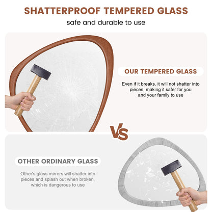 Miroir mural asymétrique en forme de pavé avec cadre en pin