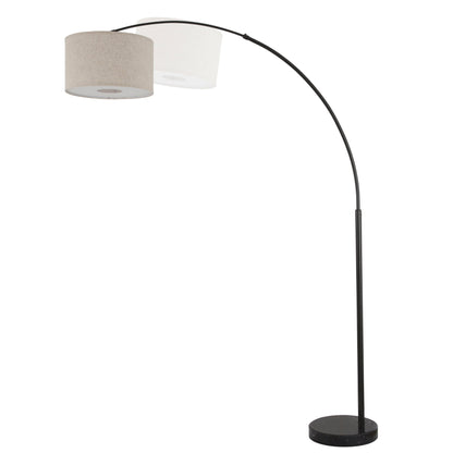 Lampadaire arqué réglable en acier Q-Max 81 avec abat-jour extra large et base en marbre