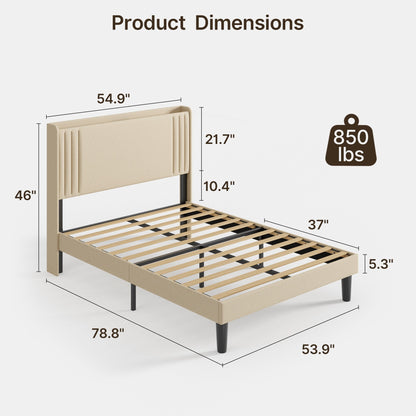Lit Queen/Full rembourré à canaux verticaux avec tête de lit à oreilles