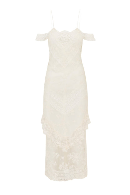 Robe longue en dentelle à épaules dénudées Riville 