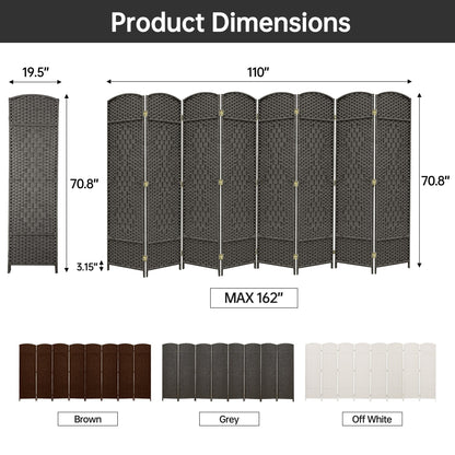 Paravent de séparation de pièce de 6 pieds de haut en fibre tissée, écran de confidentialité autoportant, écran pliant