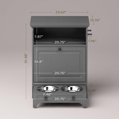 Station d'alimentation pour chiens Roomfitters avec 2 gamelles surélevées et armoire d'alimentation inclinable pour animaux de compagnie