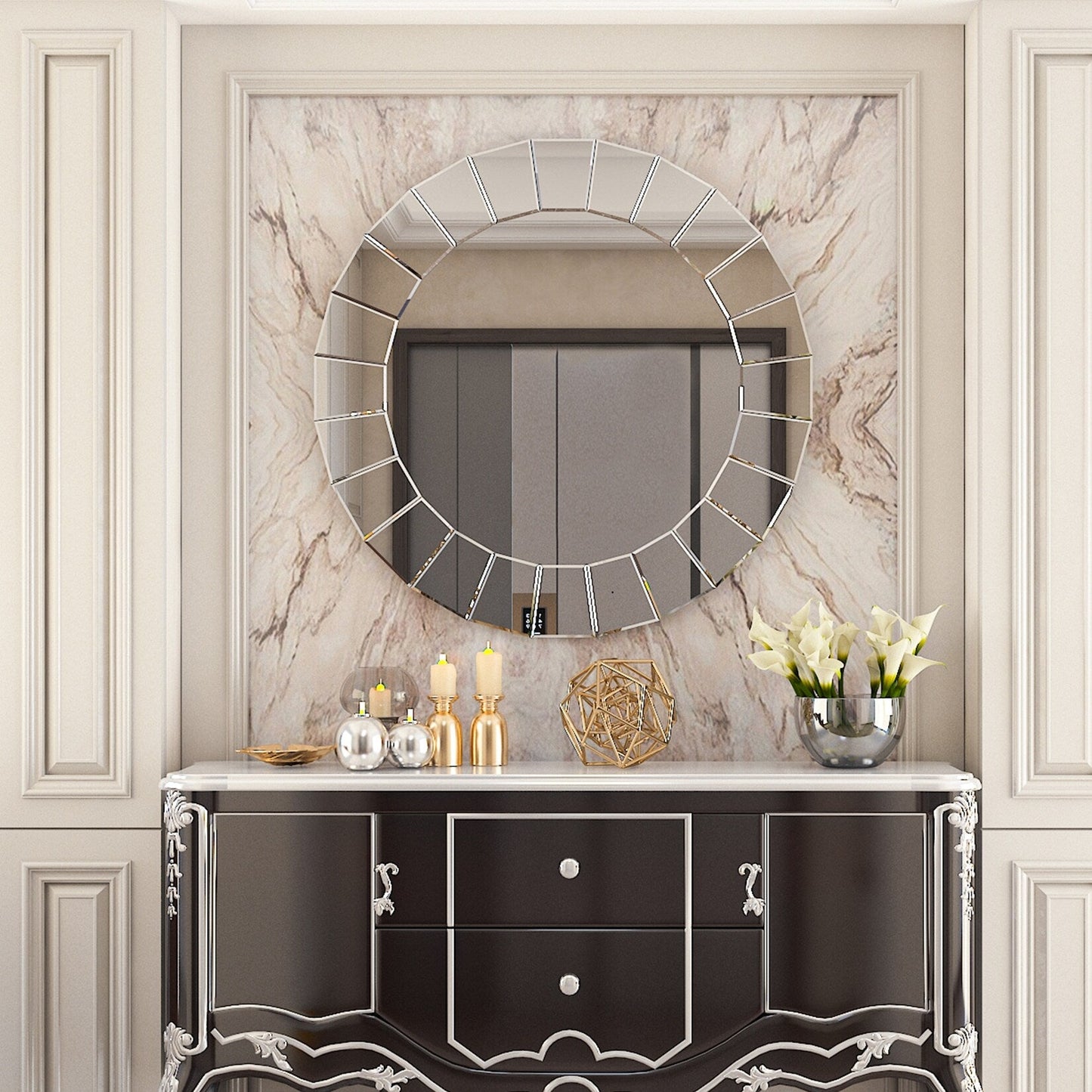 Miroir mural rond en verre décoratif vénitien - 32 x 32