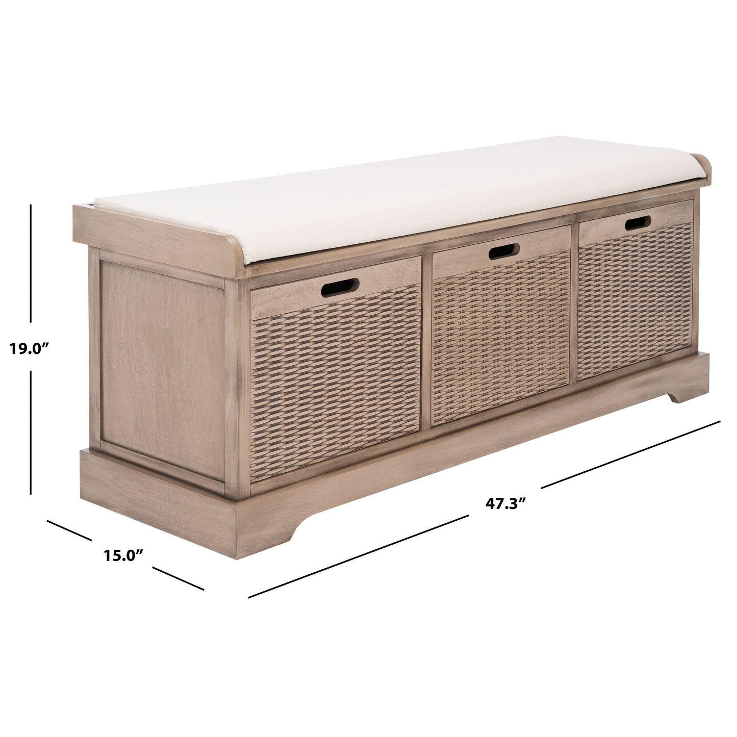 Banc de rangement à 3 tiroirs avec coussins SAFAVIEH Fiorello - 47,3 L x 15 L x 19 H - 47 L x 15 P x 19 H