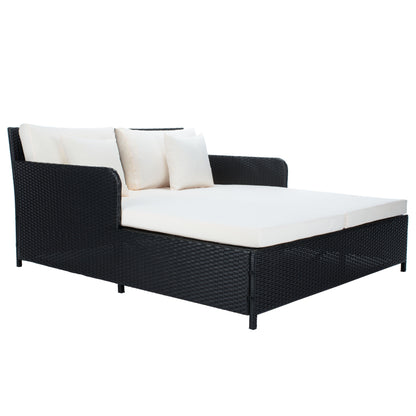 Lit de repos d'extérieur SAFAVIEH Taniyah en osier avec oreiller et coussins - 53 L x 28 P x 62 H