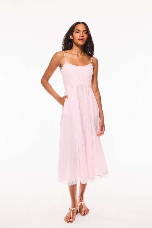 Robe mi-longue à rayures en coton Sandara - PINK RIVIERA