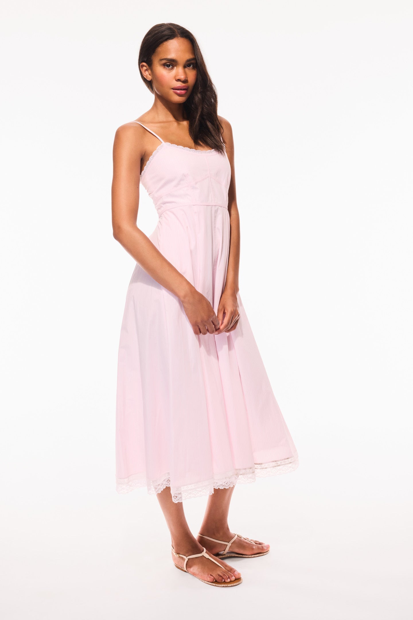 Robe mi-longue à rayures en coton Sandara - PINK RIVIERA