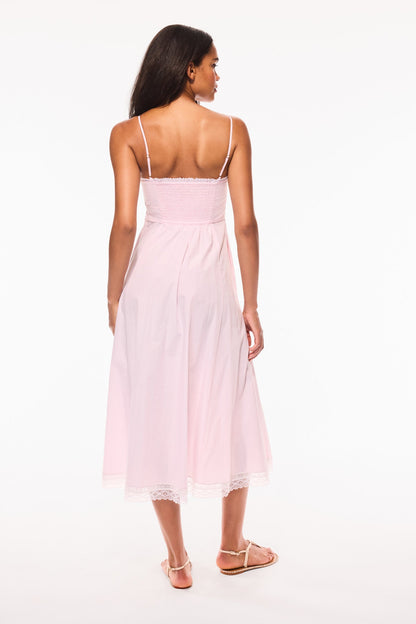 Robe mi-longue à rayures en coton Sandara - PINK RIVIERA