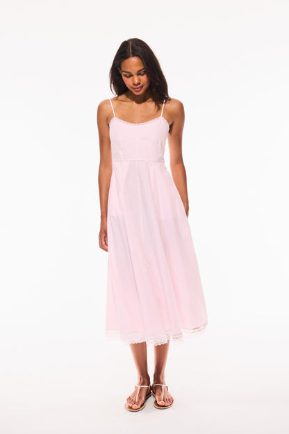 Robe mi-longue à rayures en coton Sandara - PINK RIVIERA