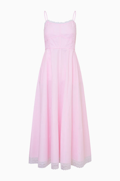 Robe mi-longue à rayures en coton Sandara - PINK RIVIERA