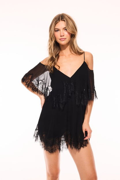 Mini-robe en soie bordée de dentelle Selune
