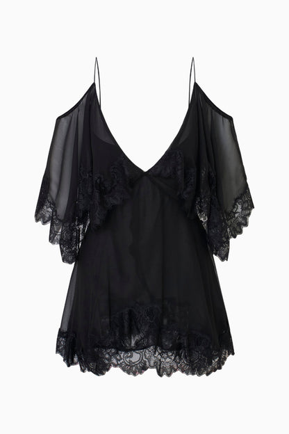 Mini-robe en soie bordée de dentelle Selune