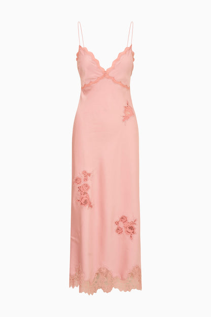 Robe longue en dentelle satinée Sorone