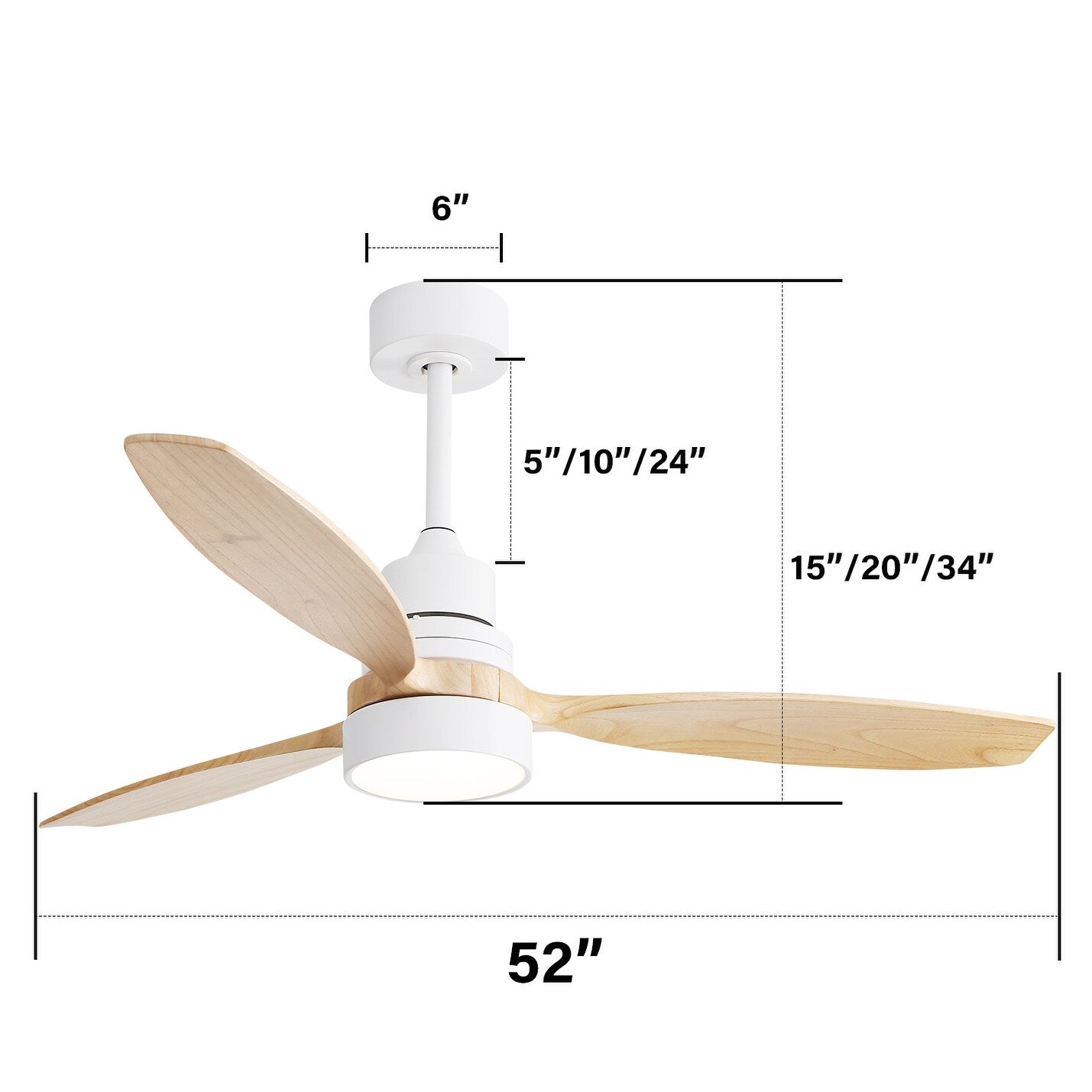 Ventilateur de plafond d'intérieur en bois Sofucor 52 avec télécommande et éclairage intégré en option