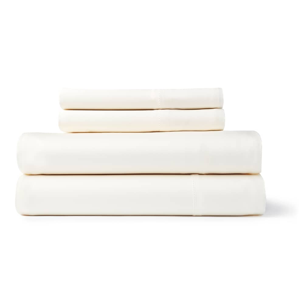 Parure de lit à poches profondes et respirante en rayonne de bambou de couleur unie