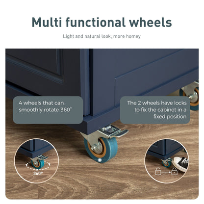 Desserte de cuisine Sophia &amp; William avec abattant et plateau en bois d'hévéa, chariot de cuisine roulant avec grand meuble de rangement