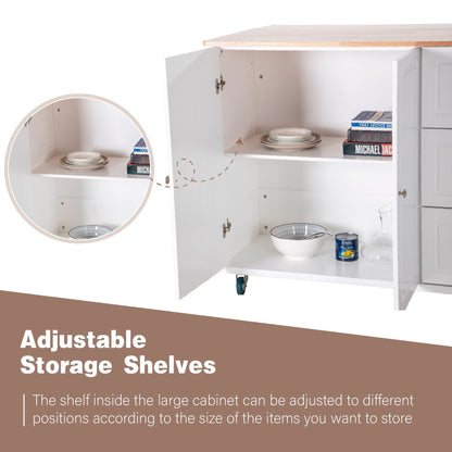 Desserte de cuisine Sophia &amp; William avec abattant et plateau en bois d'hévéa, chariot de cuisine roulant avec grand meuble de rangement