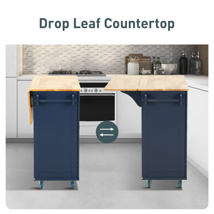 Desserte de cuisine Sophia &amp; William avec abattant et plateau en bois d'hévéa, chariot de cuisine roulant avec grand meuble de rangement