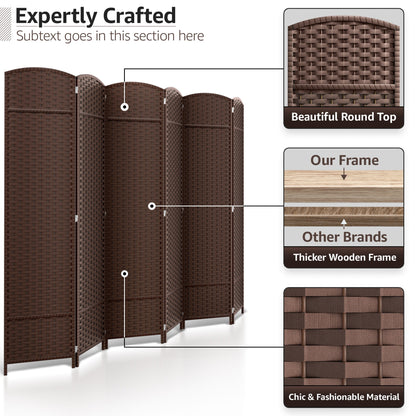 Séparateur de pièce Sorbus à 6 panneaux, cloison de séparation extra large et pliable, tissé à la main, à double charnière, en maille - 1,8 m