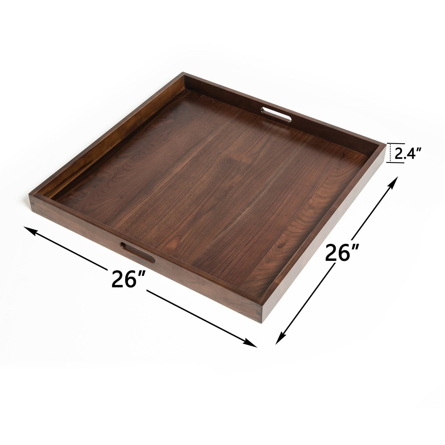 KINWELL Square Black Walnut Wood Serving Tray Ottoman Tray with Handles