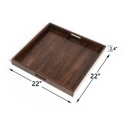 KINWELL Square Black Walnut Wood Serving Tray Ottoman Tray with Handles