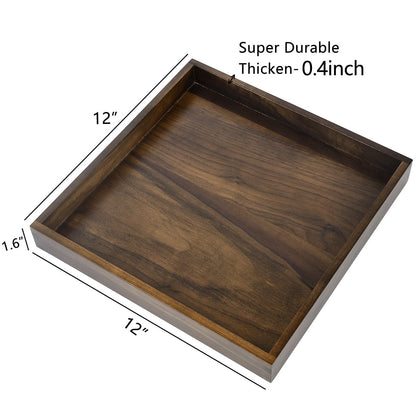 KINWELL Square Black Walnut Wood Serving Tray Ottoman Tray with Handles