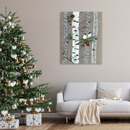 Tableau sur toile Stupell Oiseaux et décorations de Noël Forêt de bouleaux